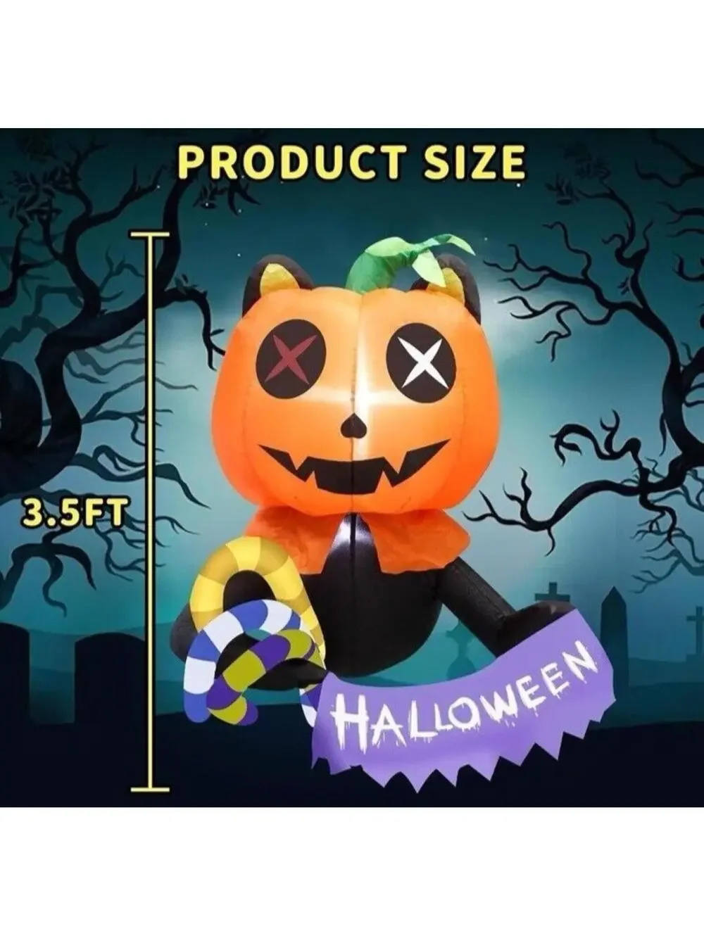 Venlois 3.5ft Halloween Inflatable Scary Ghost Pumpkin Party Outdoor Yard Decor